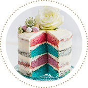 A four-layer rainbow cake with white frosting, Easter eggs and flowers 11506903