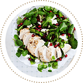 Lambs lettuce with chicken, pomegranate seeds and feta cheese Lambs lettuce with chicken, pomegranate seeds and feta cheese 11509984